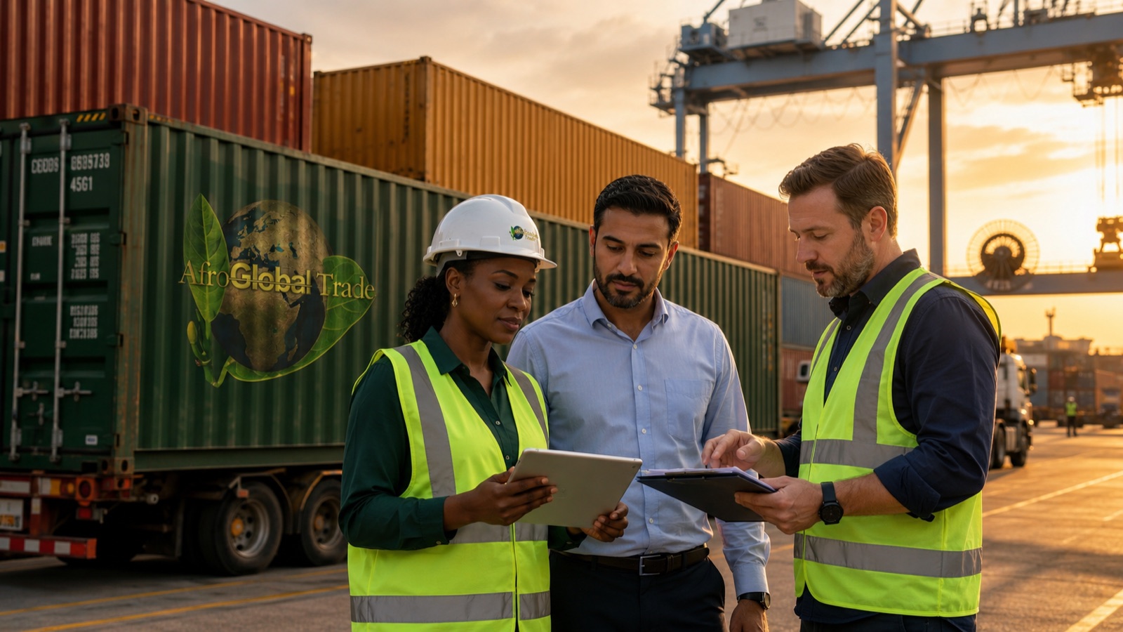 Afroglobal Trade logistics team managing export containers at port